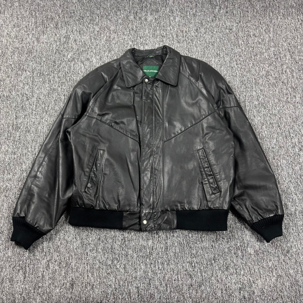 Vintage 90s Hill & Archer Heavyweight Leather Bomber Flight Jacket Black 44
